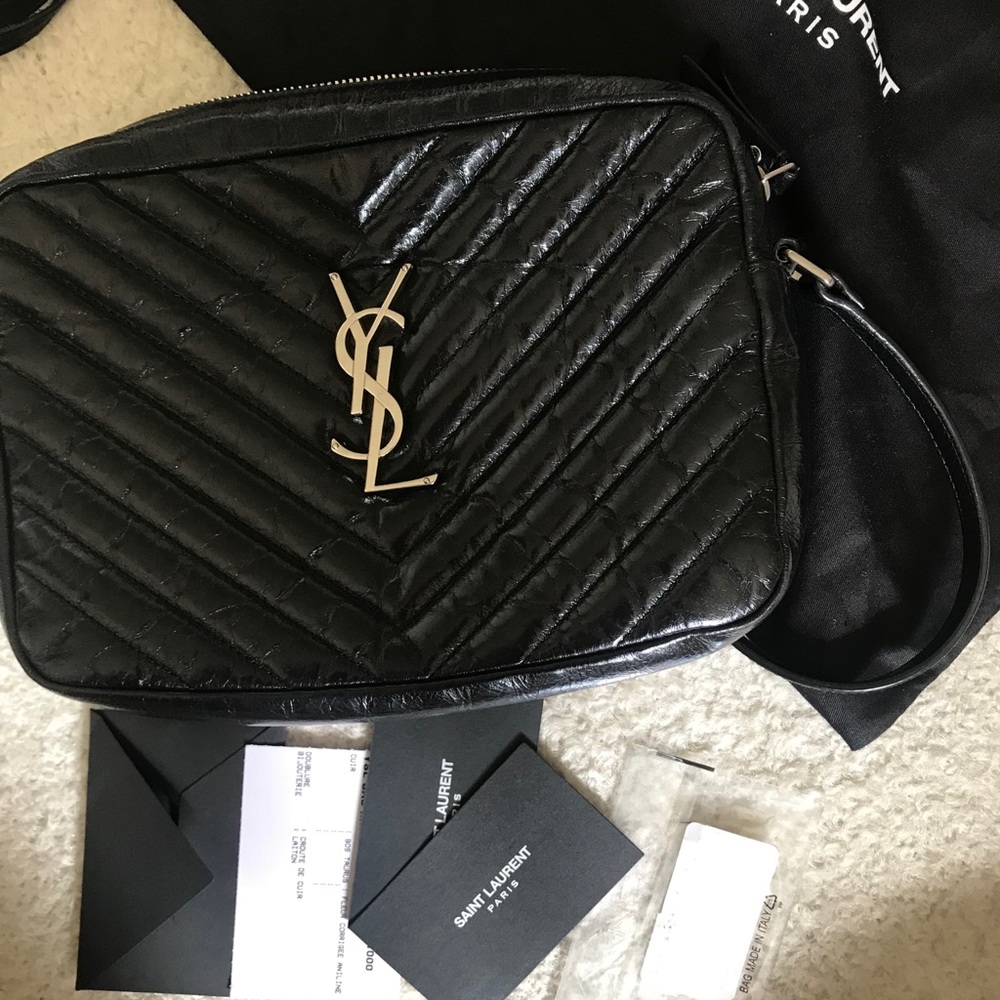 Saint laurent camera bag black patent